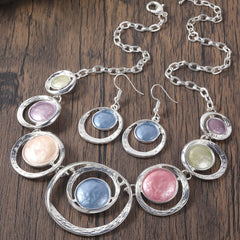 Retro Oil-dropped Hollow Round Earrings Women's Necklace
