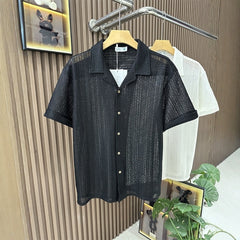 Summer Short Sleeved Shirt Hollow Knitted Men's Loose Trendy Brand