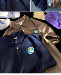 Embroidered Polo Shirt Hong Kong Style Couple Wear Lapel Half Sleeve
