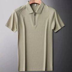Pure Color Half Zip Short Sleeve T-shirt
