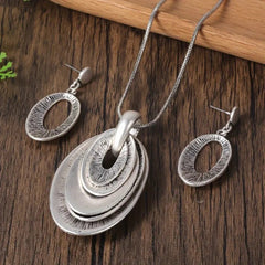 Mid-ancient Sweater Long Necklace Eardrops Set Three-layer Lap Coil Versatile Artistic Accessories