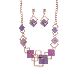 Necklace And Earrings Kit Zinc Alloy Geometric Square Color Oil Necklace Hollow Female