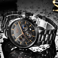 Men's Fashion Waterproof Moon Quartz Business Sports Watch