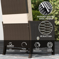 Outsunny 5 Piece Rattan Garden Furniture Set, Wicker Patio Sofa Set With 2 Armchairs, 2 Footstools, Glass Top Coffee Table With Shelf, Outdoor Furniture With Adjustable Backrests, Cushions, Khaki