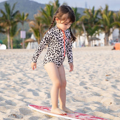 Leopard Print Long Sleeve Parent-child Swimwear