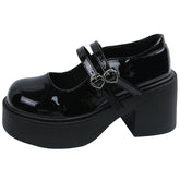 Thick Bottom Round Toe Leather Shoes Women's All-match
