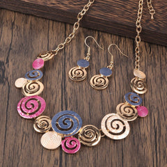 Creative Design Zinc Alloy Geometric Round Spiral Multicolor Cutout Design Women's Necklace Eardrops Set
