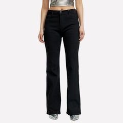 Mid-waist Retro Denim Bell-bottom Pants Stretch Multicolor