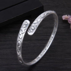 Retro With Opening Lotus Silver Bracelet Children