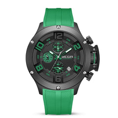 Megir Men's Watch Multi-function Chronograph Sports Quartz Watch Silicone Band