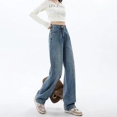 Simple All-matching Wide Leg Jeans For Women Spring And Autumn New High Waist