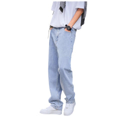 Hong Kong Style Simple Casual All-match Light-colored Jeans
