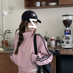 Casual All-match Suit Women's Pink Sweatshirt Coat Skirt