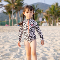 Leopard Print Long Sleeve Parent-child Swimwear