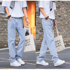 Hong Kong Style Simple Casual All-match Light-colored Jeans