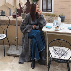 Women's Winter Extended Thick Thread Sweater Coat Loose Slit Knit Cardigan
