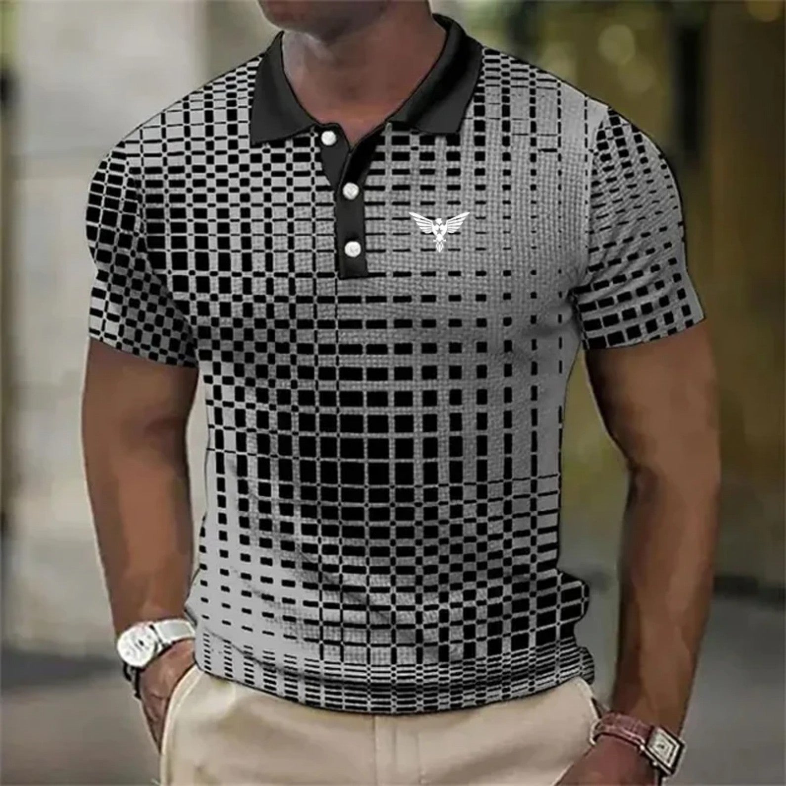Men's Short-sleeved Polo Shirt Plaid Bat Pattern