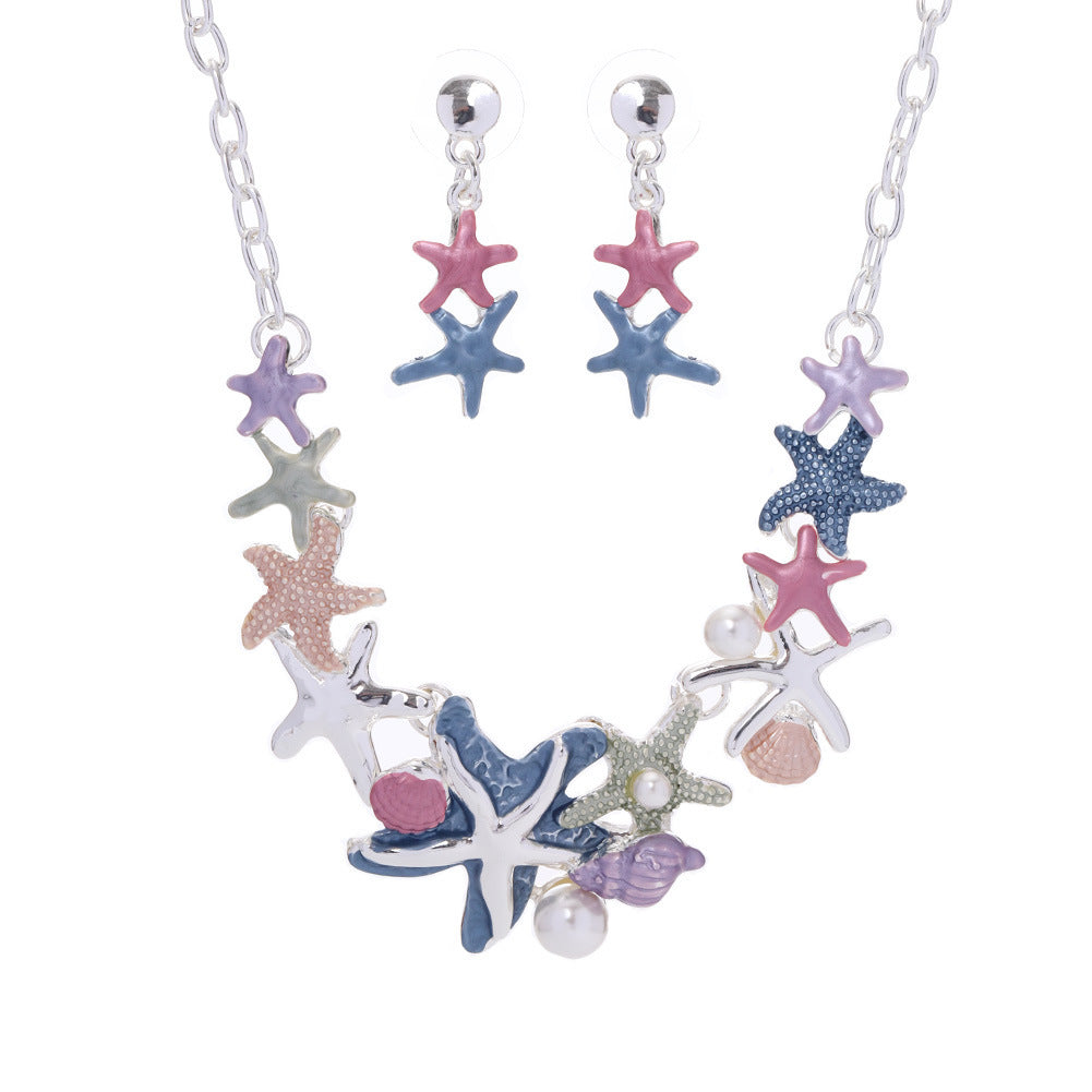 Starfish Shell Jewelry Necklace And Earrings Suite