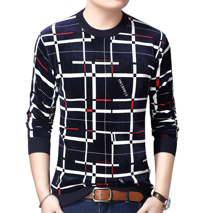 Men's Double-faced Velvet Striped Padded Sweater