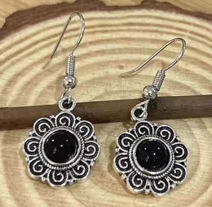 European And American Earrings Vintage Art Thai Silver Ethnic Style Gem