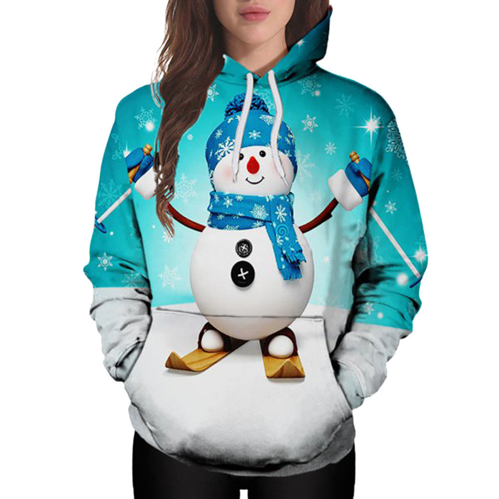 Christmas Snowman Digital Print Hooded Sweatshirt