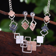 Necklace And Earrings Kit Zinc Alloy Geometric Square Color Oil Necklace Hollow Female