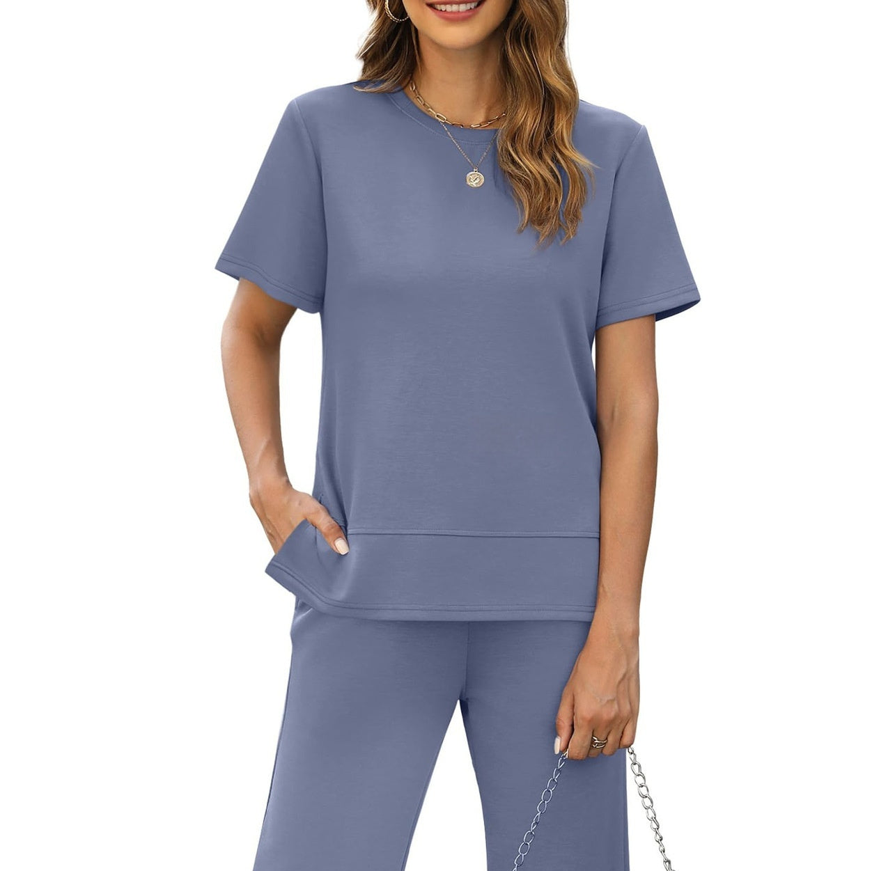 Sexy Women's Round Neck Loose Pullover Short-sleeved Top