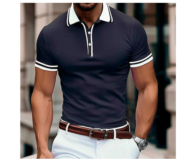 Men's Casual Polo Shirt Lapel Placket Strip T-shirt
