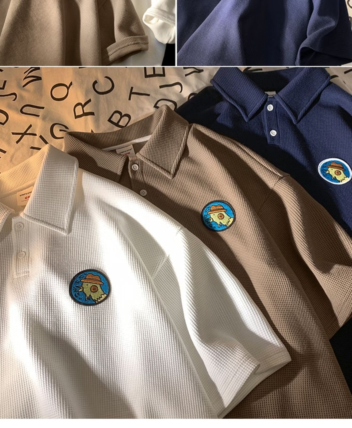 Embroidered Polo Shirt Hong Kong Style Couple Wear Lapel Half Sleeve