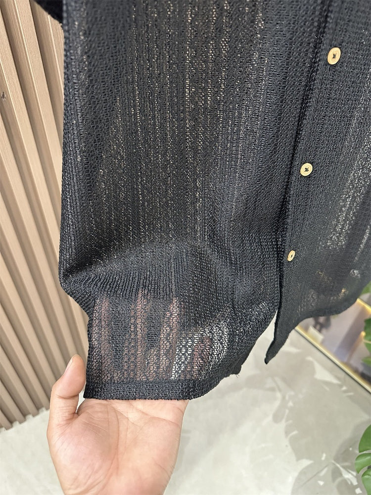 Summer Short Sleeved Shirt Hollow Knitted Men's Loose Trendy Brand