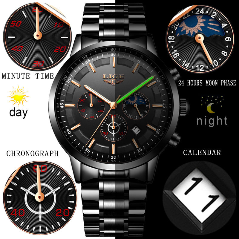 Men's Fashion Waterproof Moon Quartz Business Sports Watch