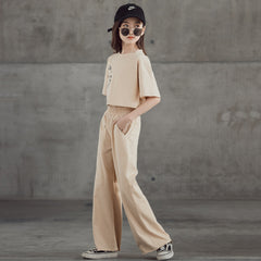 Straight-leg Short Sleeve Printed T-shirt Wide Leg Pants Suit