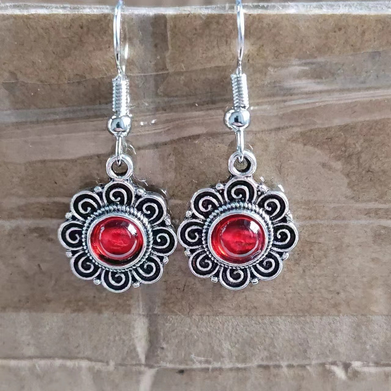 European And American Earrings Vintage Art Thai Silver Ethnic Style Gem