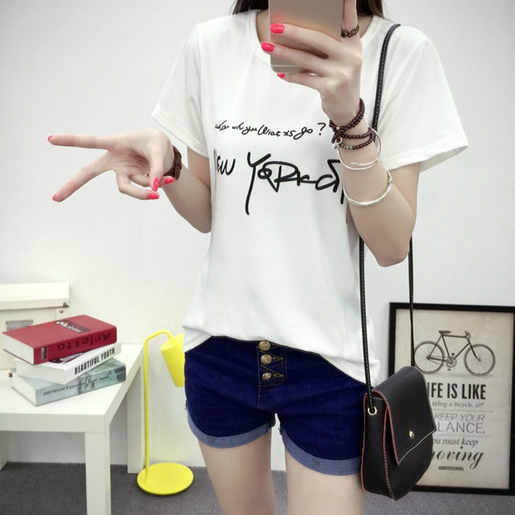Women's t-shirt printing letters short-sleeved t-shirt women