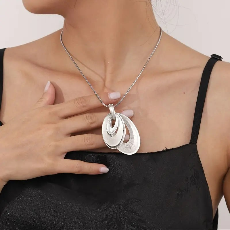 Mid-ancient Sweater Long Necklace Eardrops Set Three-layer Lap Coil Versatile Artistic Accessories