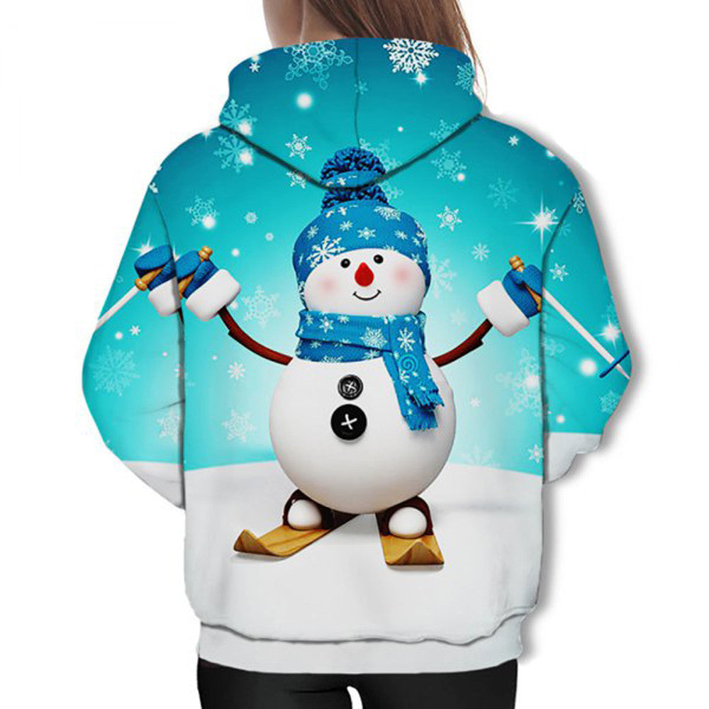 Christmas Snowman Digital Print Hooded Sweatshirt