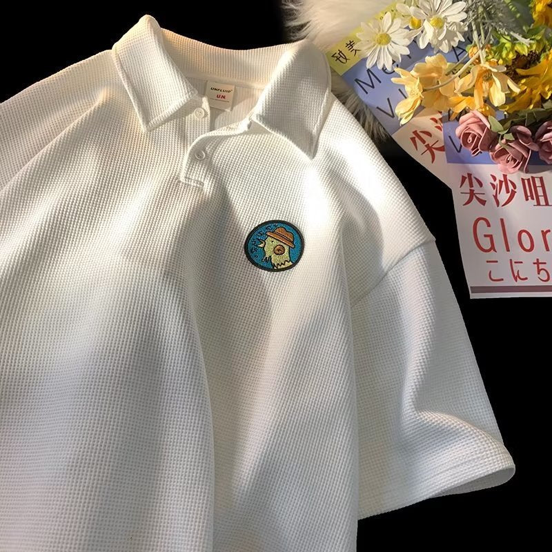 Embroidered Polo Shirt Hong Kong Style Couple Wear Lapel Half Sleeve
