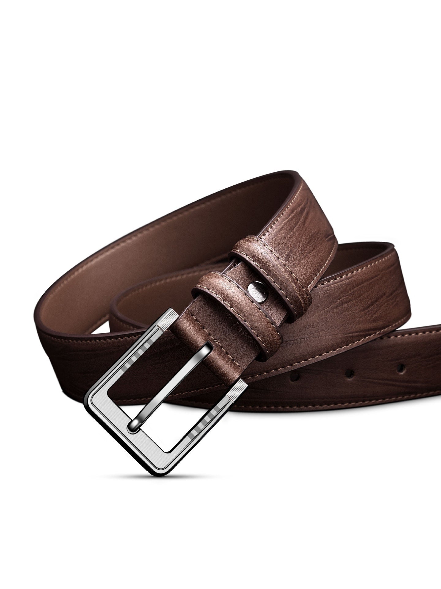 Men's Pin Buckle Leather Belt Leaf Pattern Three Colors