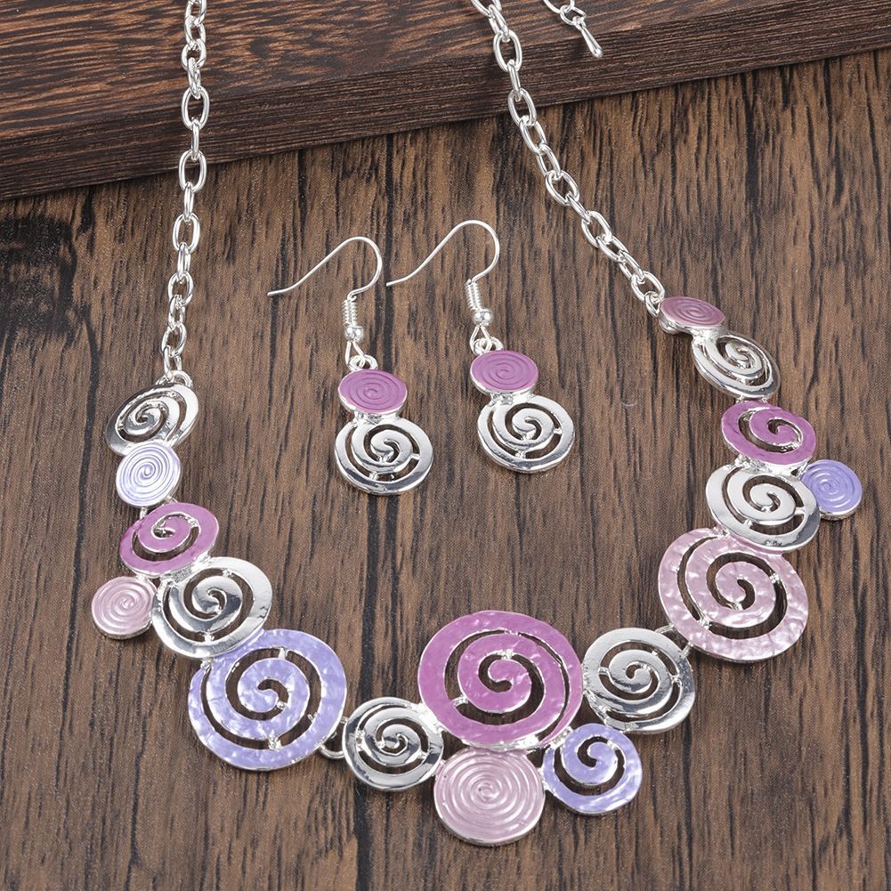 Creative Design Zinc Alloy Geometric Round Spiral Multicolor Cutout Design Women's Necklace Eardrops Set