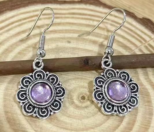 European And American Earrings Vintage Art Thai Silver Ethnic Style Gem