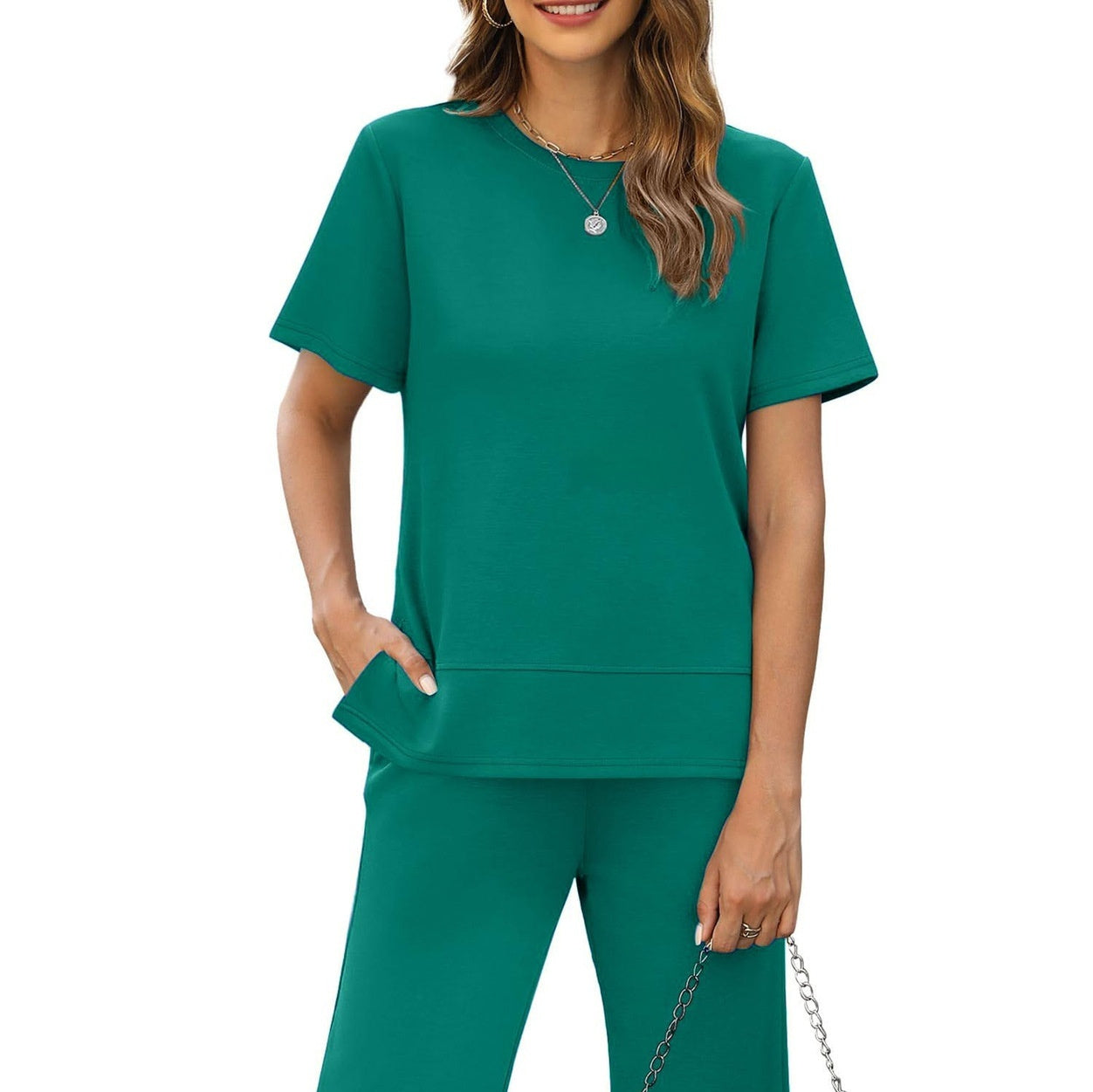 Sexy Women's Round Neck Loose Pullover Short-sleeved Top