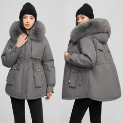Women's Waist-tight Slimming Hooded Big Fur Collar Thermal Cotton-padded Clothes