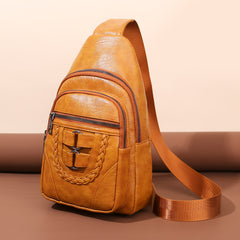 Simple Chest PU Soft Leather Textured Shoulder Bag