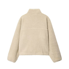 Female Solid Color Versatile Zipper Teddy Plush Sports Top