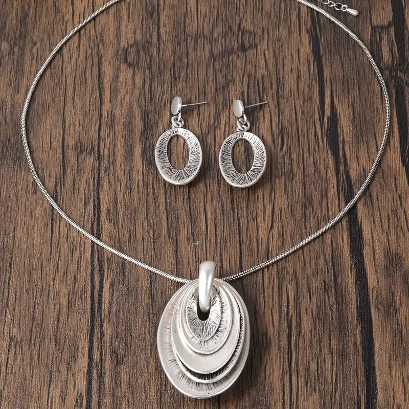 Mid-ancient Sweater Long Necklace Eardrops Set Three-layer Lap Coil Versatile Artistic Accessories