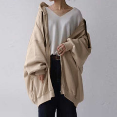 Women's Solid Color European And American Loose Sweater Fashion Hooded Zipper