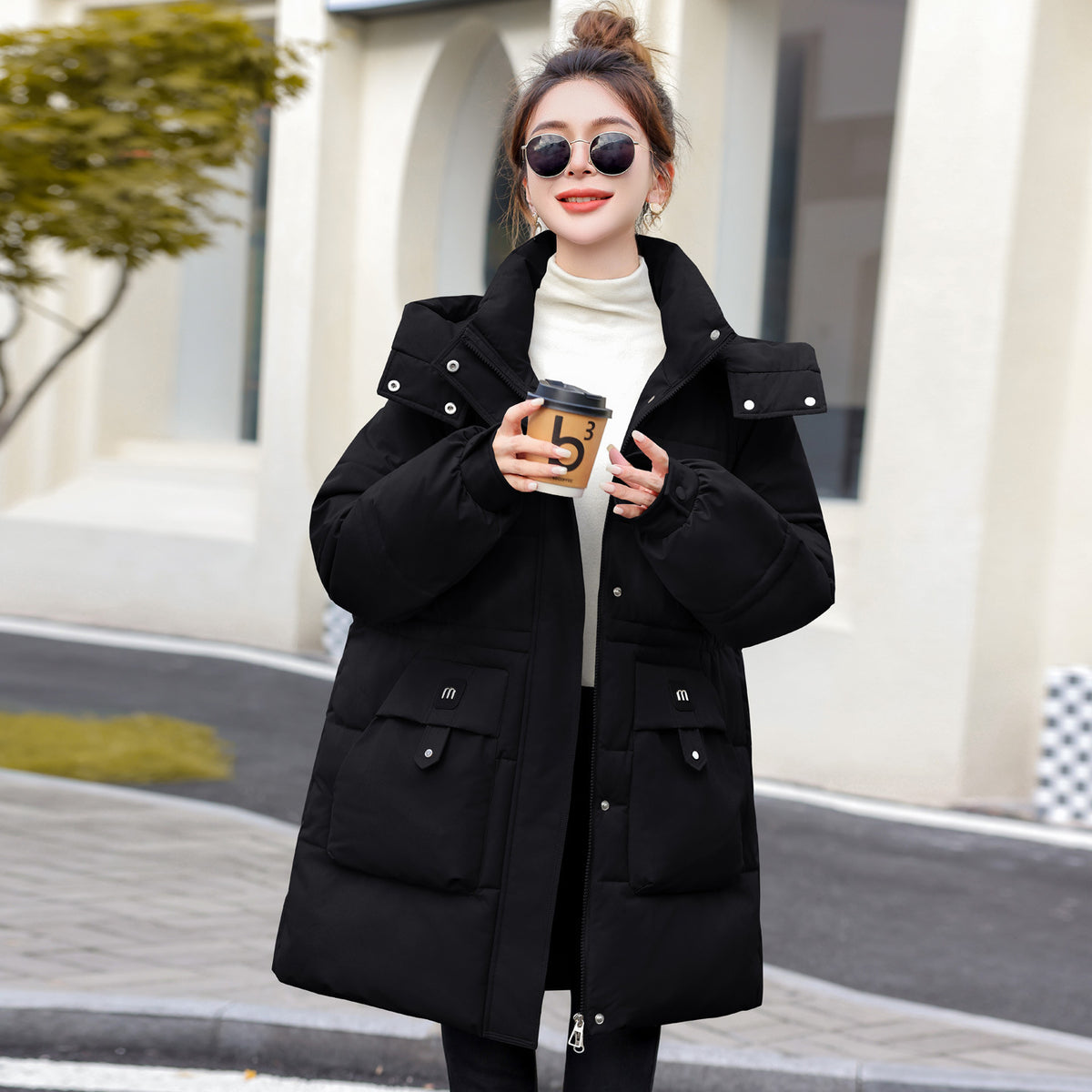 Down Cotton-padded Mid-length Thick Hooded Cotton-padded Jacket