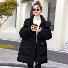 Down Cotton-padded Mid-length Thick Hooded Cotton-padded Jacket