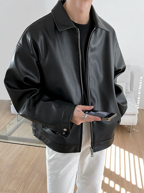 Men's Korean Leather Casual Baseball Jacket