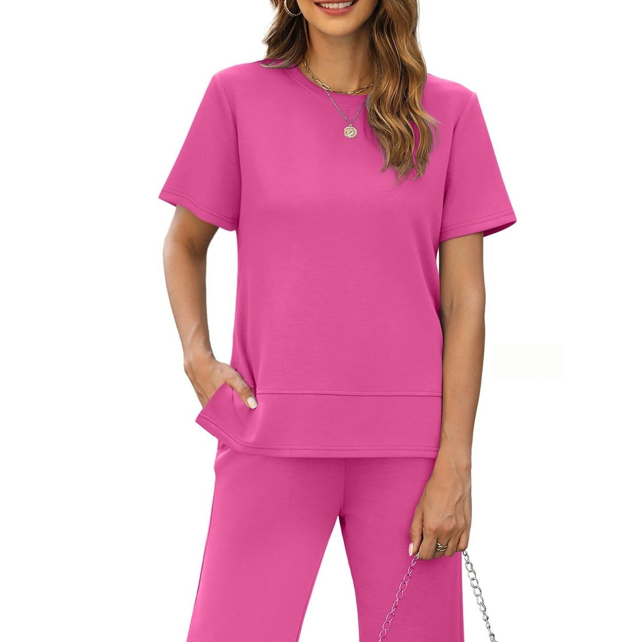 Sexy Women's Round Neck Loose Pullover Short-sleeved Top